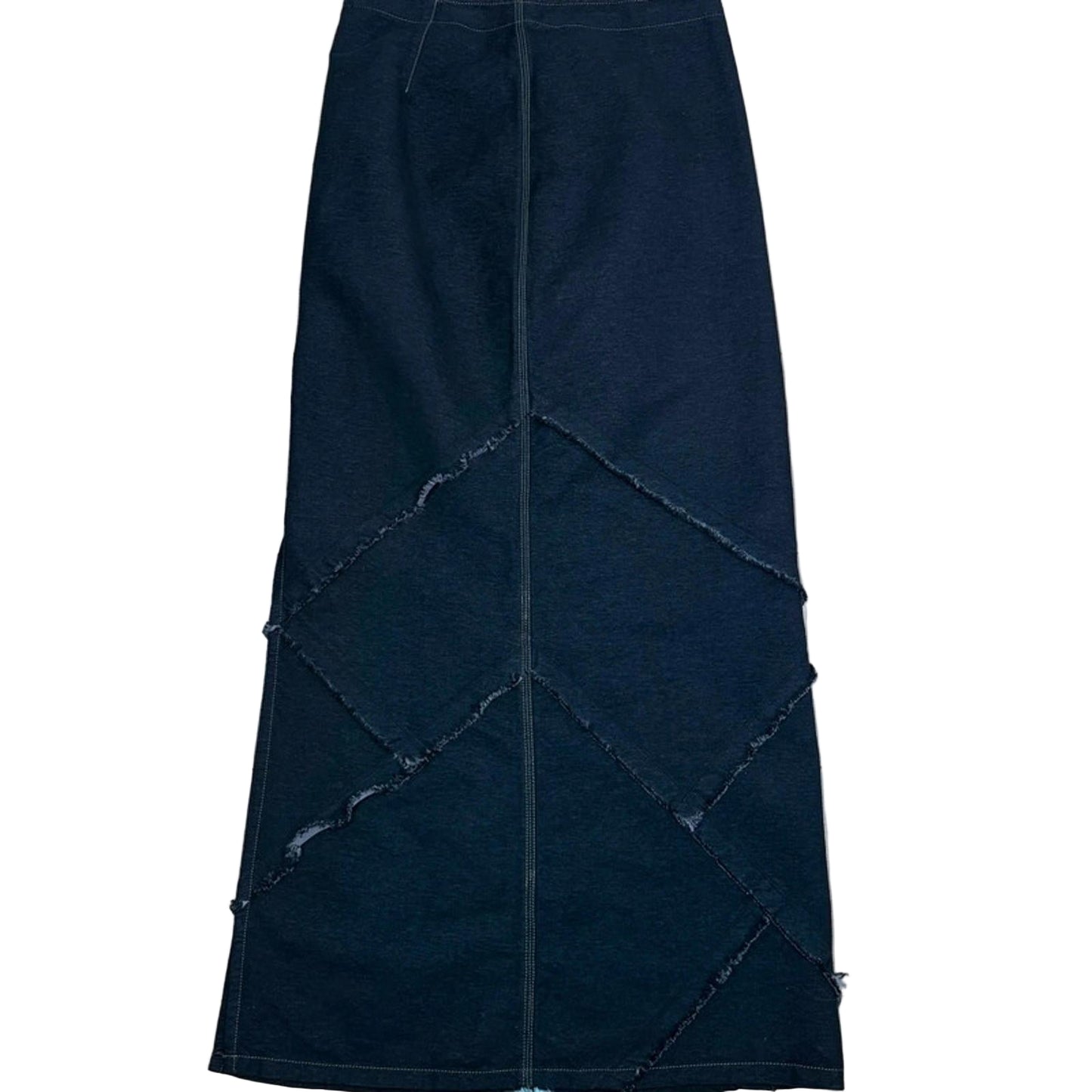 Black denim skirt on a white background