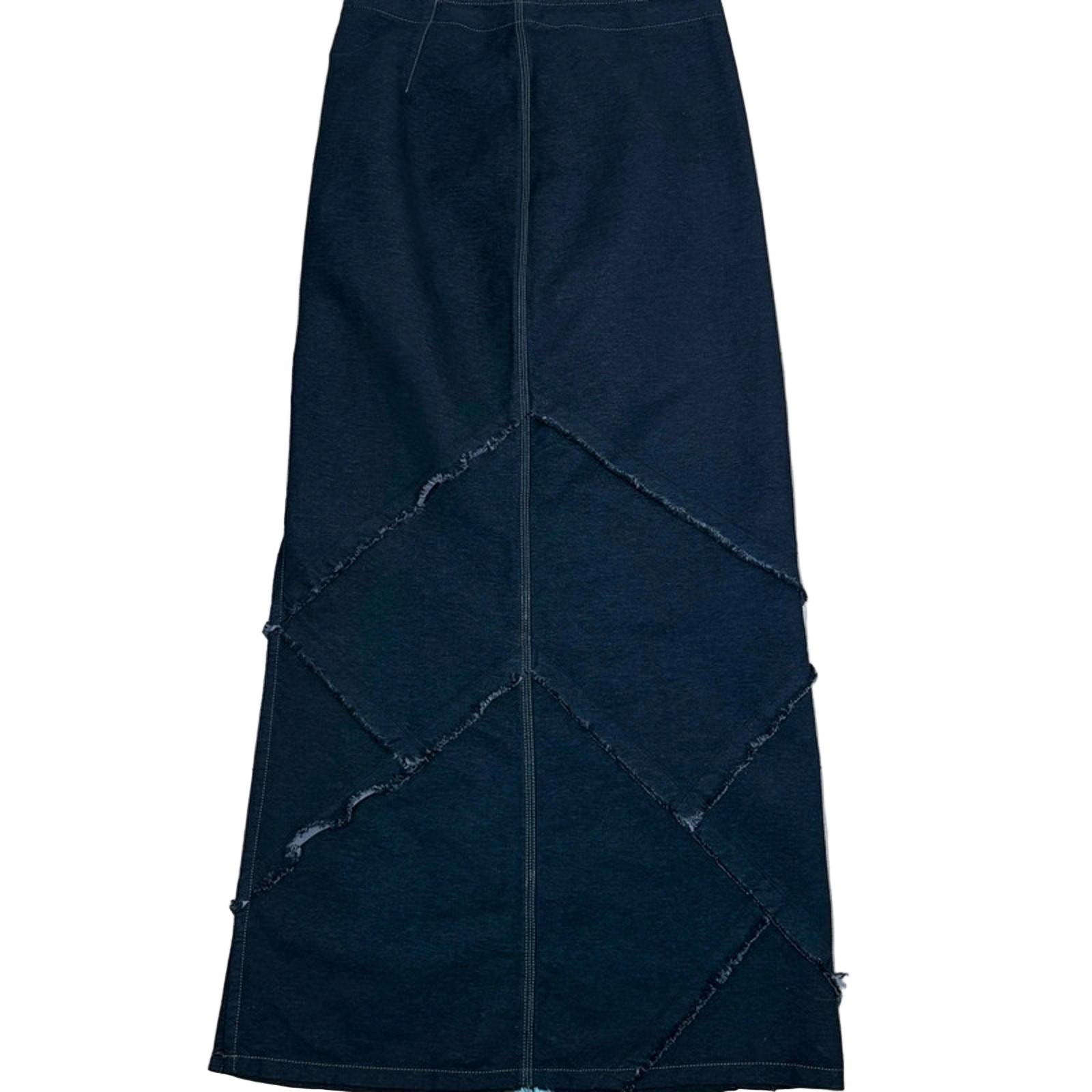 Black denim skirt on a white background