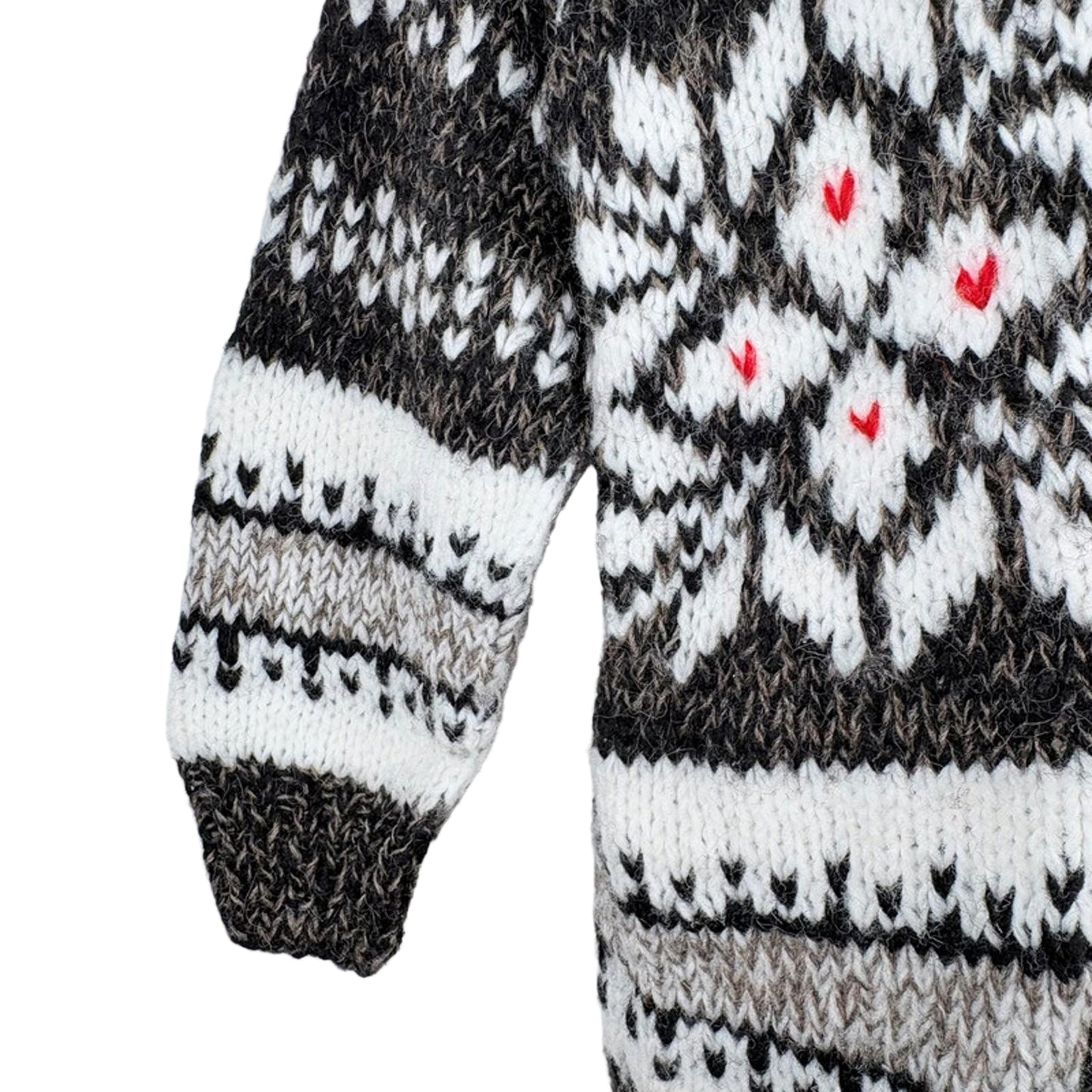 Knitted sweater with a pattern of hearts on a white background