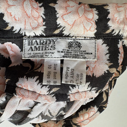 Floral fabric with Hardy Amies label and size information