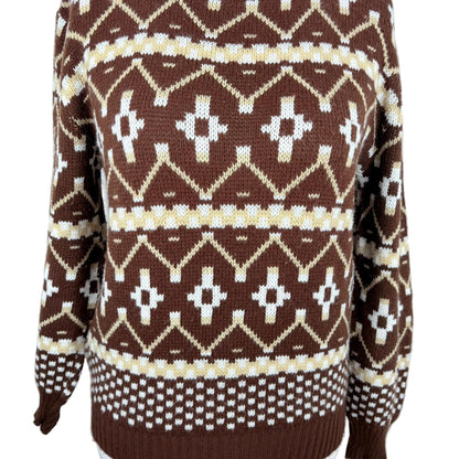 Brown sweater with geometric pattern on a white background