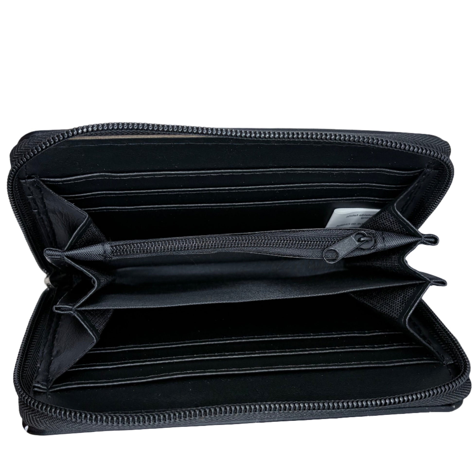 Black zippered pouch on a white background