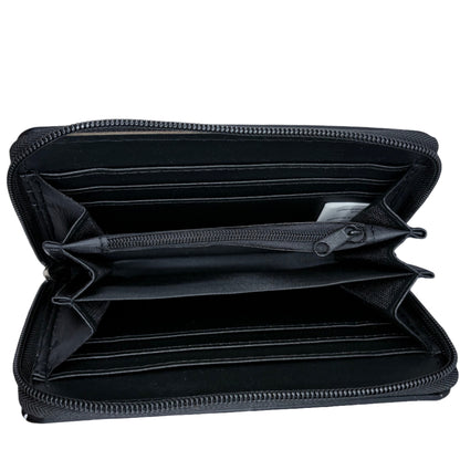 Black zippered pouch on a white background