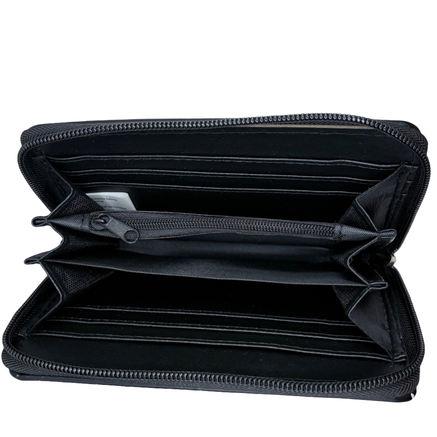 Black zippered pouch on a white background