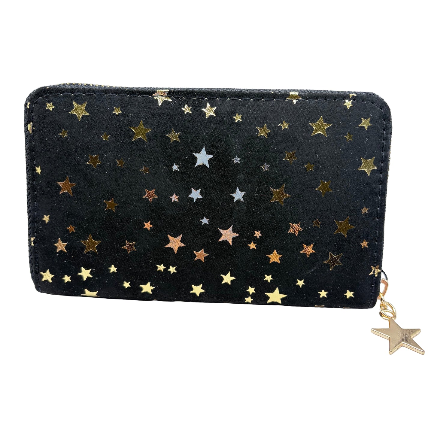 Black wallet with star patterns on a white background