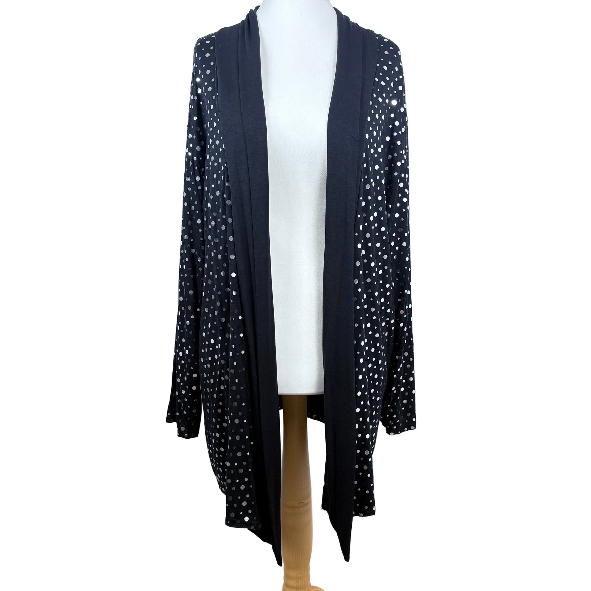 Long black cardigan with sliver dots