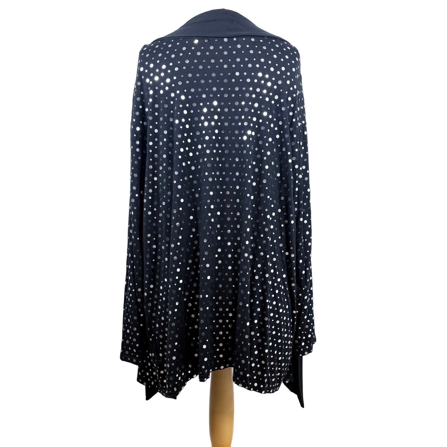 Back view black long cardigan with sliver dots