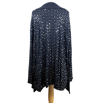 Back view black long cardigan with sliver dots