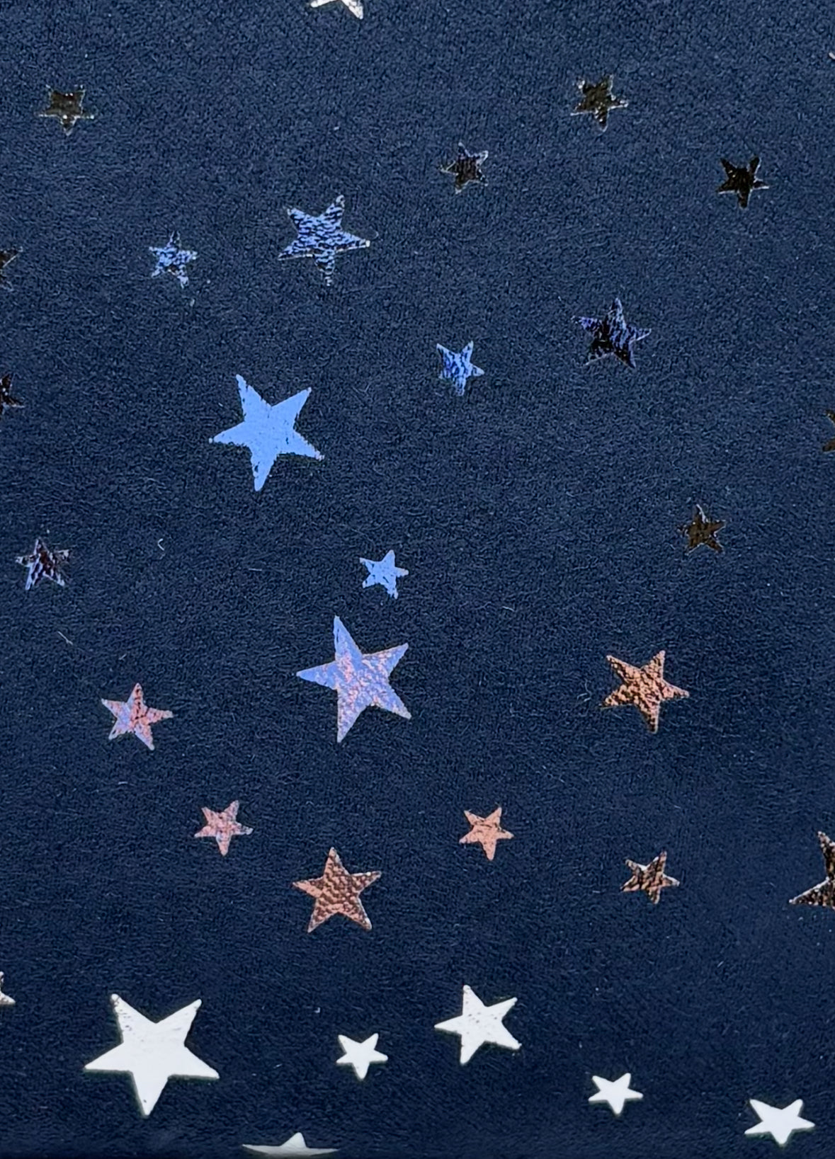 Close of Sliver stars on Blue Purse