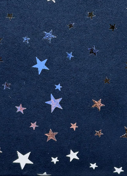 Close of Sliver stars on Blue Purse