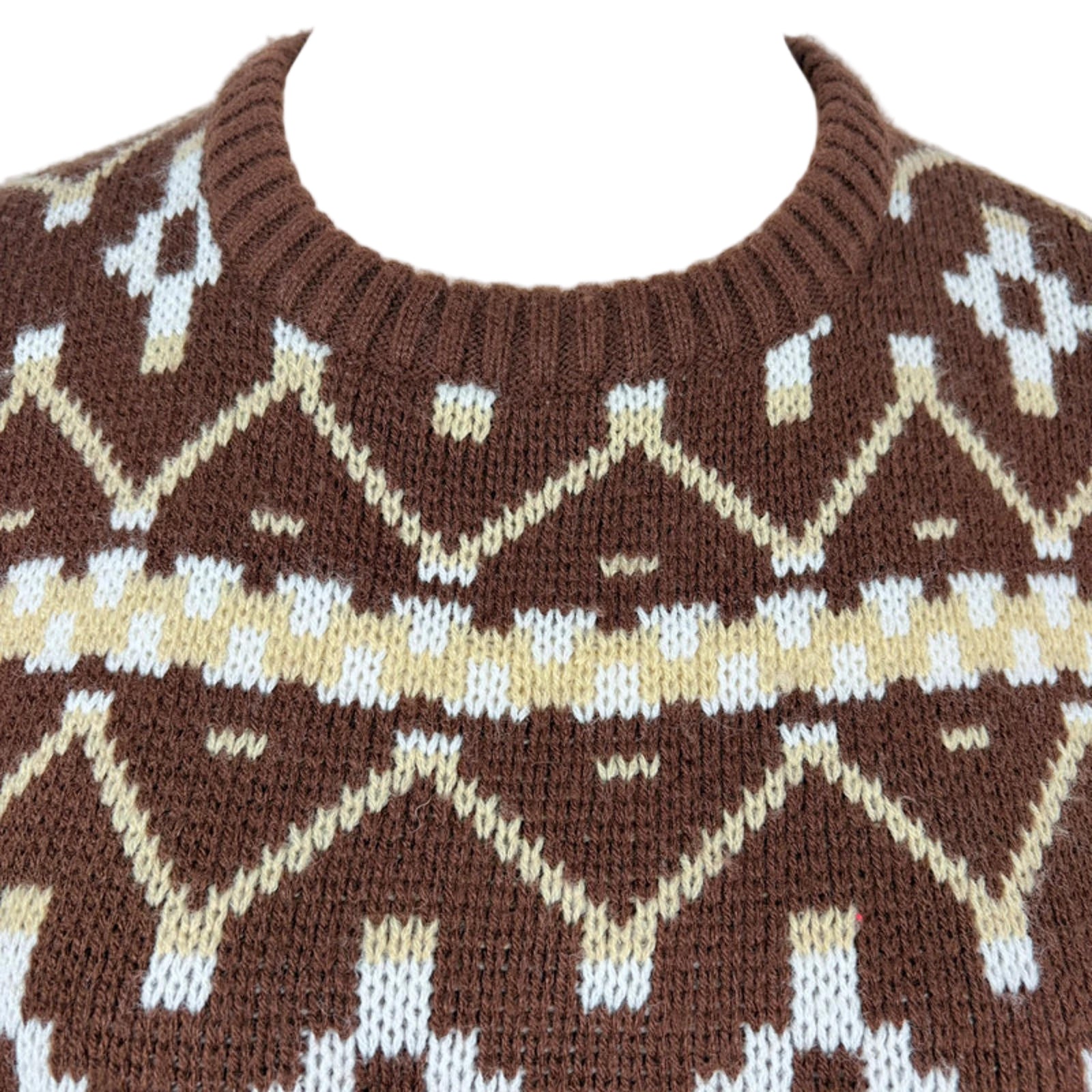 Brown knitted sweater with geometric pattern on a mannequin