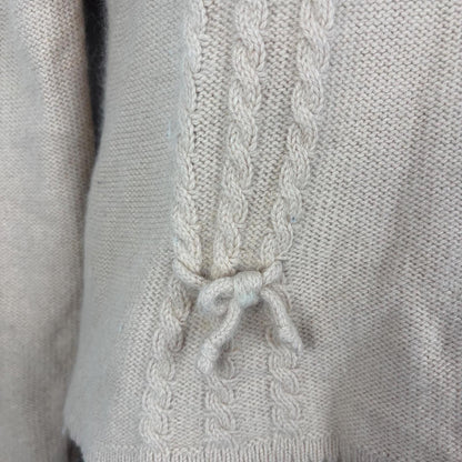 Close-up of a pink sweater cable pattern.