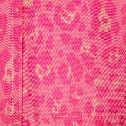 Close-up of pink fabric with a leopard print pattern