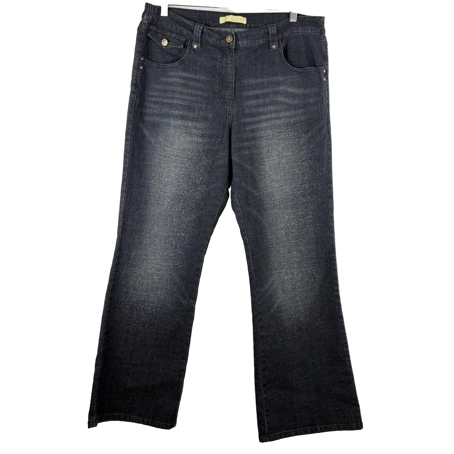 Pair of black wash jeans on a white background