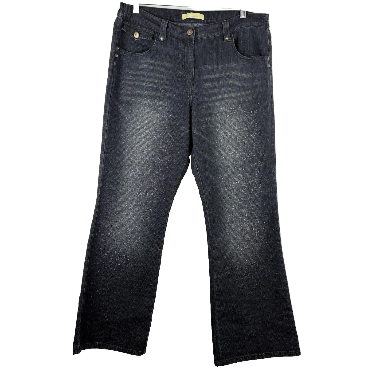 Pair of black wash jeans on a white background